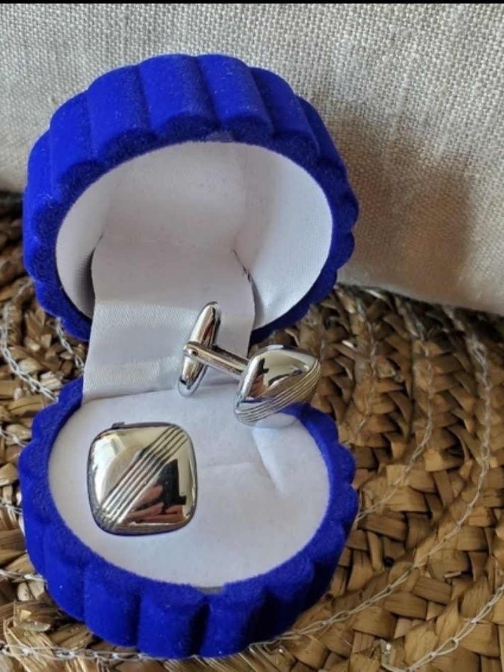 Men's Silver Toned Square Cufflinks - Classic Stripe Accent